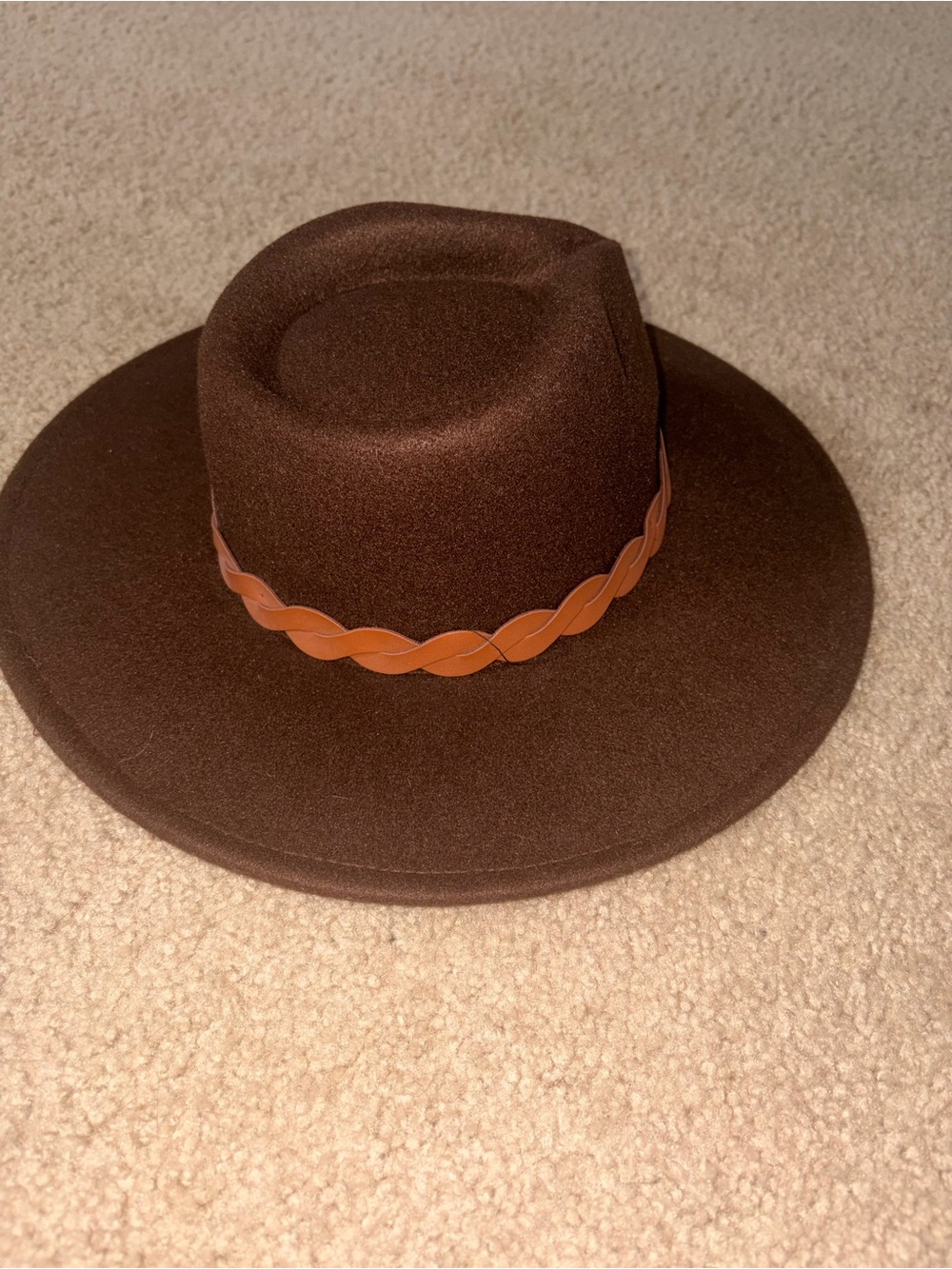 Wide Brim Brown Wool Felt Hat with Braided Band